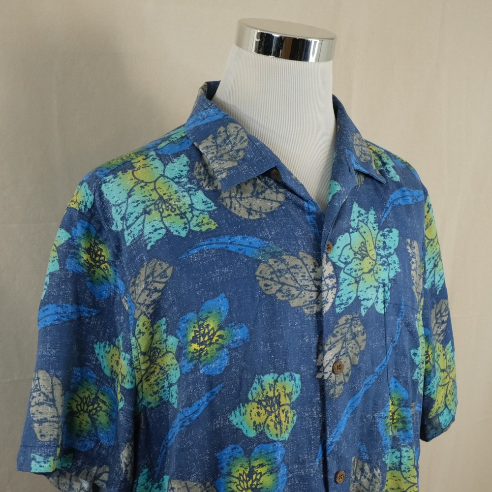 Tommy Bahama XXL IslandZone Silk Blend Hawaiian Aloha Blue Yellow Floral Men